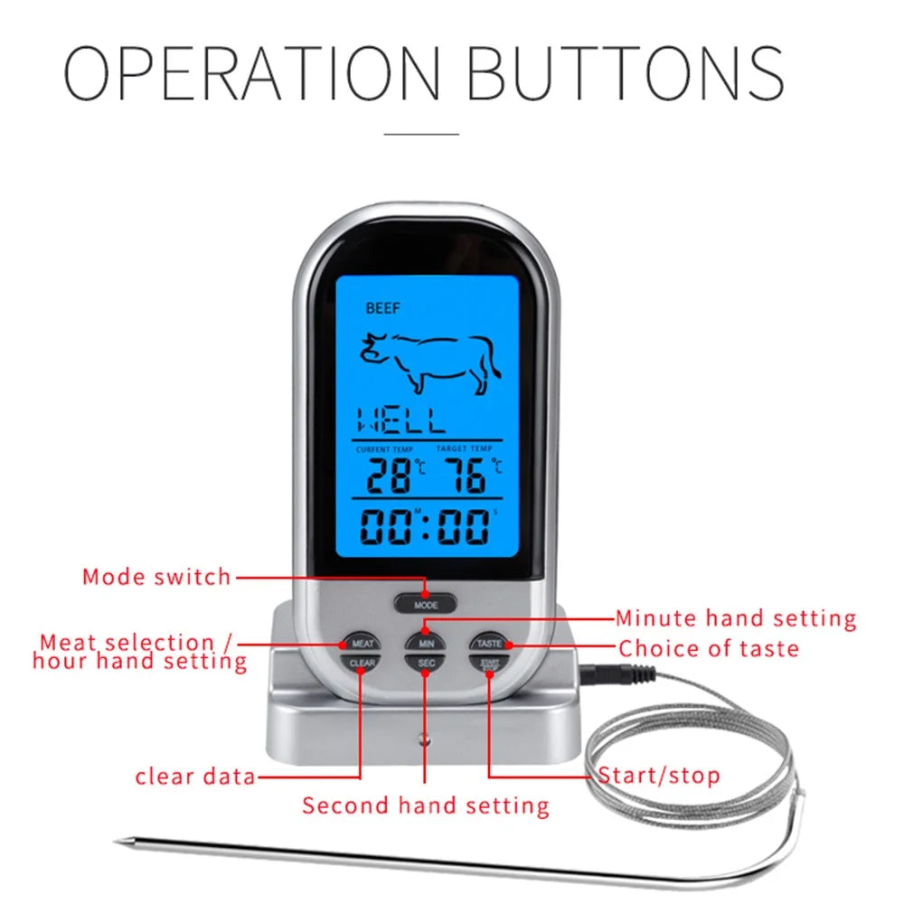 TS-BN52 Digital Food Thermometer with Timer BBQ Grilling Baking Kitchen Meat Cooking Temperature Meter (No FDA, BPA Free) - Silver - 6
