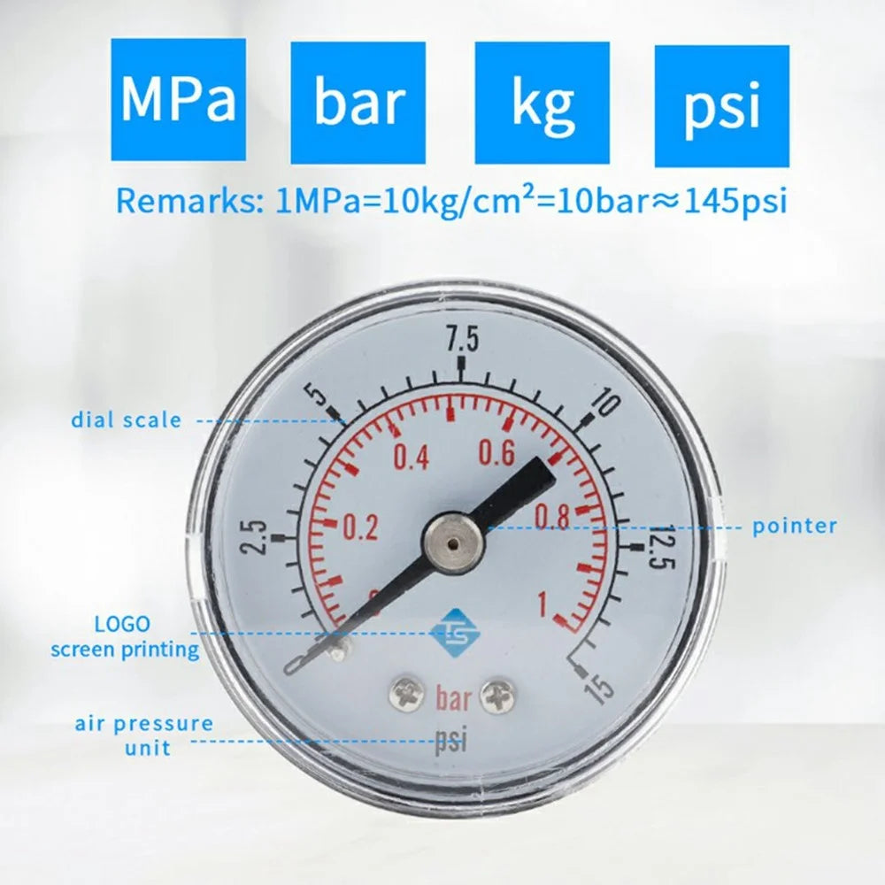 TS-Y40Z8 1 / 8 BSPT Thread Hydraulic Pressure Gauge Manometer 40mm Dial Meter Measuring Tool - 15psi - 4