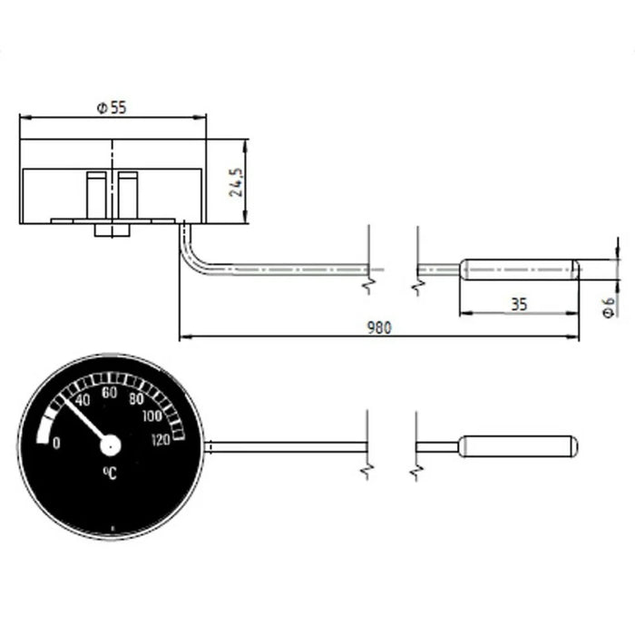 TS-W53 52mm Pointer Type Industrial Copper Pipe Thermometer Boiler Pipeline Water Temperature Gauge - 5