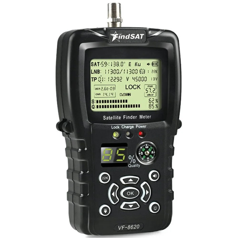 FINDSAT VF-8620 DVB-S2  /  S2X Satellite Finder Meter With Flashlight Compass High Definition Signal Strength - EU Plug - 1