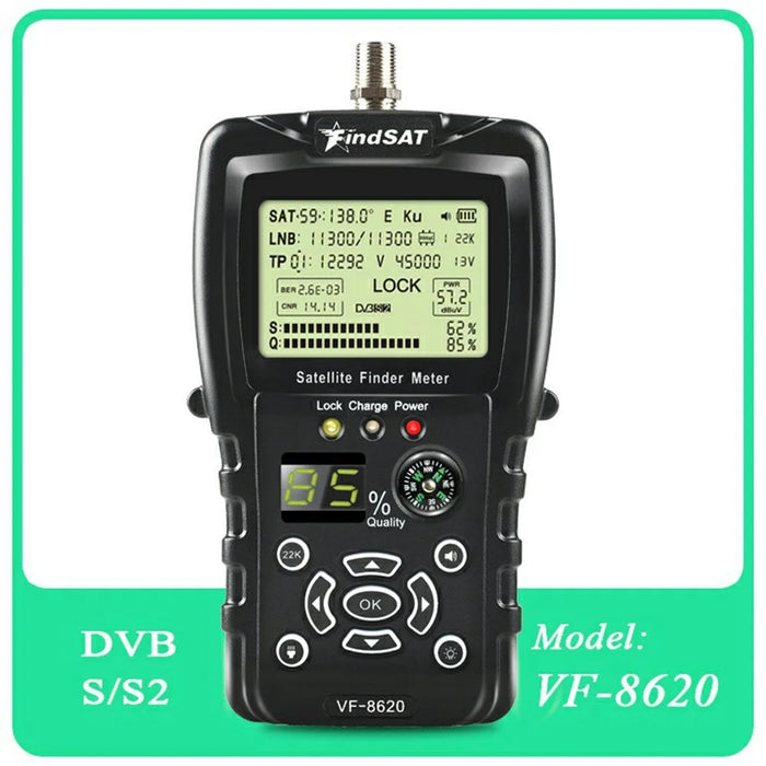 FINDSAT VF-8620 DVB-S2  /  S2X Satellite Finder Meter With Flashlight Compass High Definition Signal Strength - EU Plug - 2