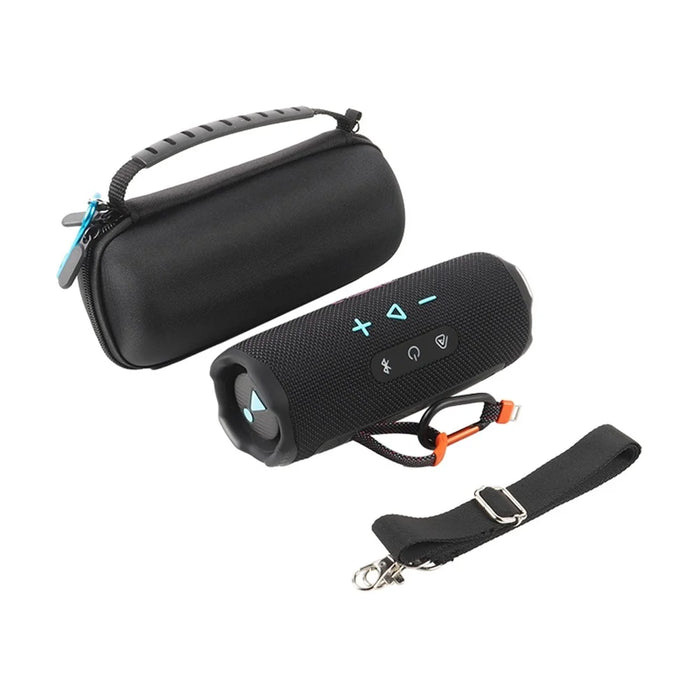 For JBL Flip 7 Speaker Case EVA Shockproof Storage Bag with Handle Strap / Shoulder Strap / Carabiner - Black - 7