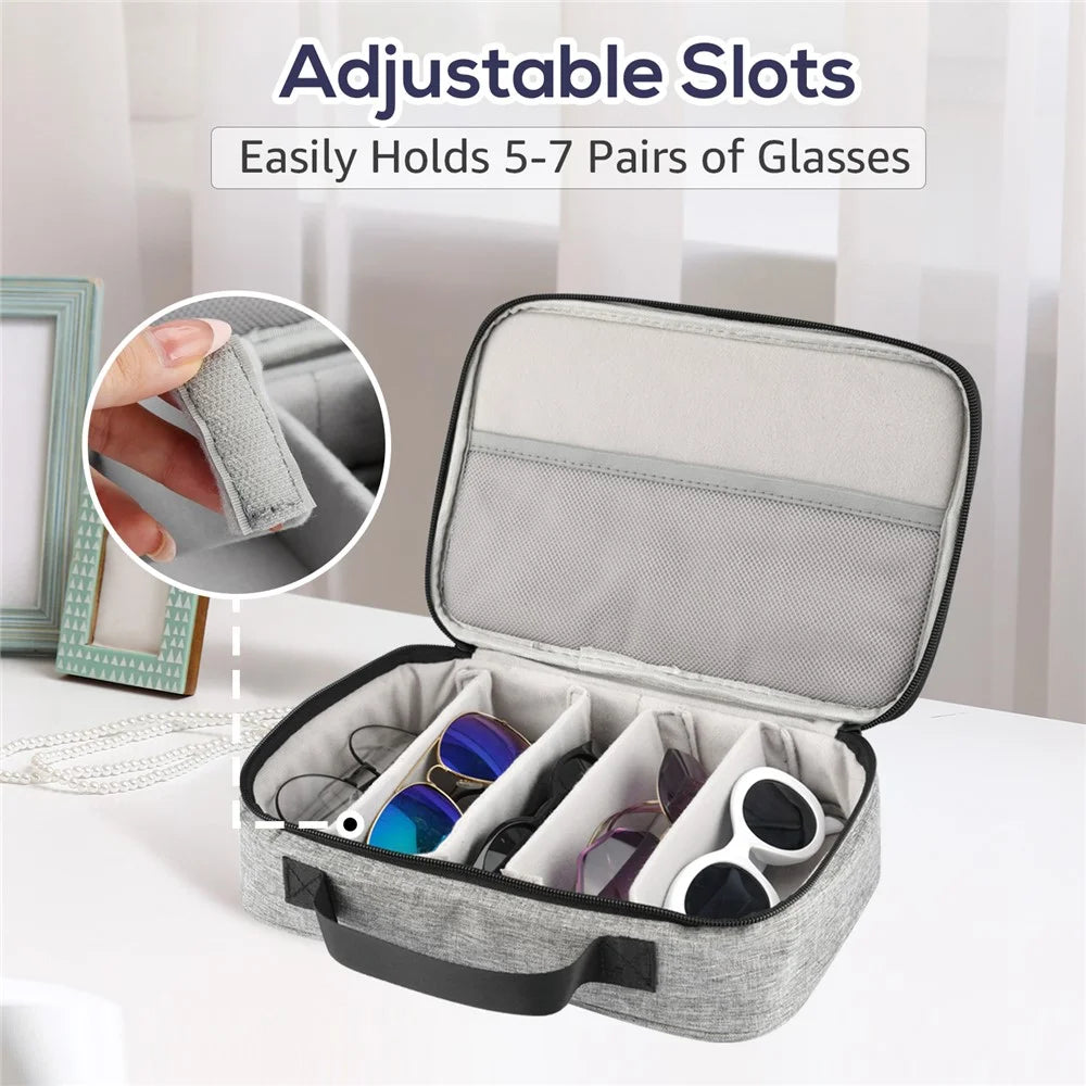 Adjustable Slots Glasses Storage Bag Sunglasses Eyewear Travel Organizer Polyester Pouch - 4