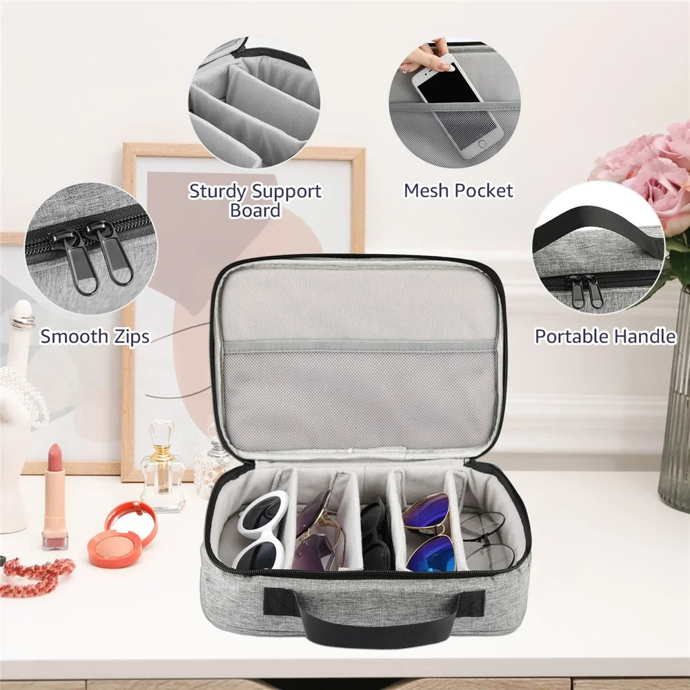 Adjustable Slots Glasses Storage Bag Sunglasses Eyewear Travel Organizer Polyester Pouch - 5