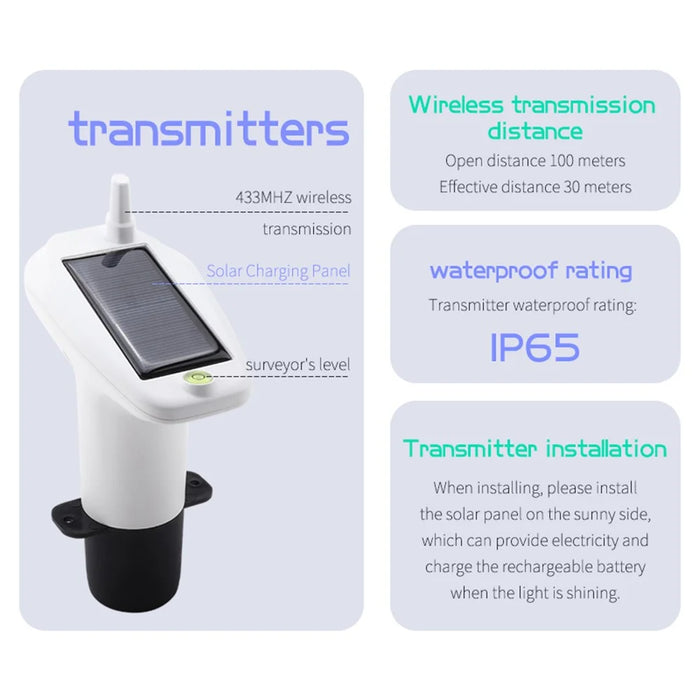 TS-FT003 Ultrasonic Liquid Level Meter for Water Tank 4.3 Inch Digital Display Solar Charging Water Level Monitor - 5