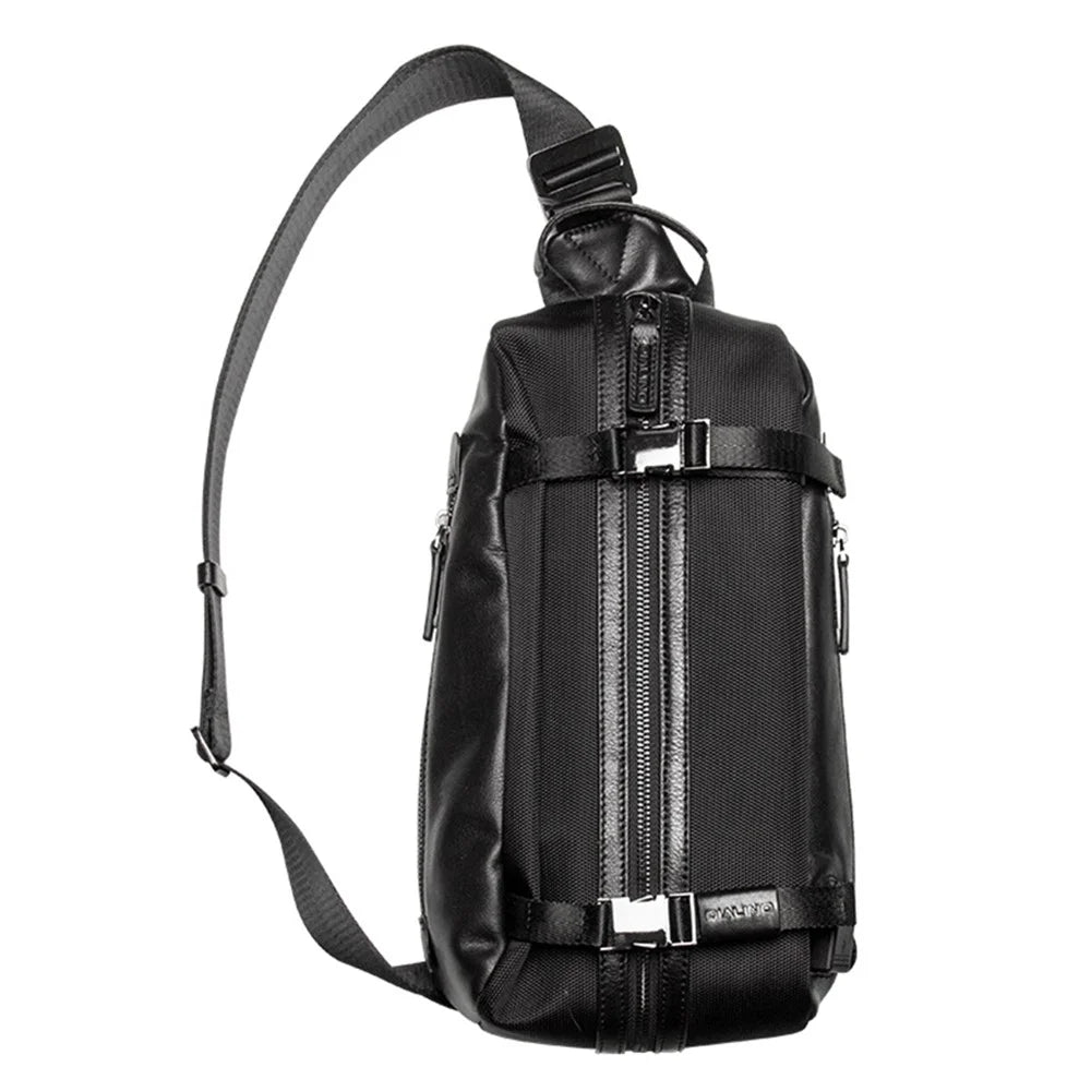 QIALINO Multifunctional Crossbody Bag with USB Port Genuine Cow Leather Chest Pouch Lightweight Casual Waist Bag for Men / Women - 1