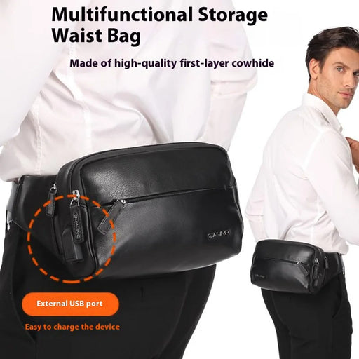 QIALINO Tactical Leather Waist Bag Multi-Functional Outdoor Tool Storage Belt Bag for Men Work - 2