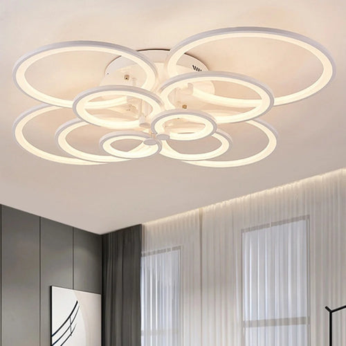 10 Heads Acrylic Circle Dimmable LED Ceiling Lamp with Remote Control for Living Room Dining Room - White - 1