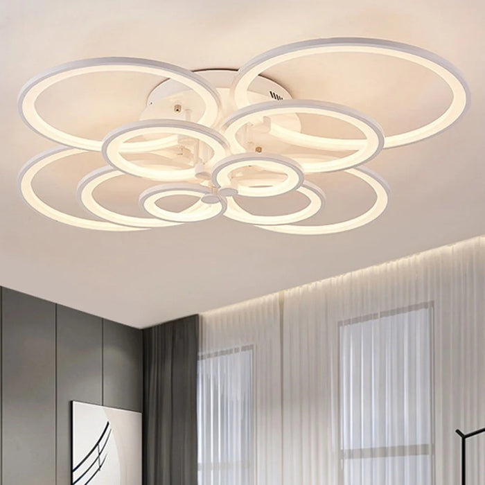 10 Heads Acrylic Circle Dimmable LED Ceiling Lamp with Remote Control for Living Room Dining Room - White - 1