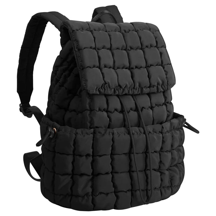 Women Down Plaid Backpack Crinkle Design Large Capacity Lightweight Travel Bag - Black - 1