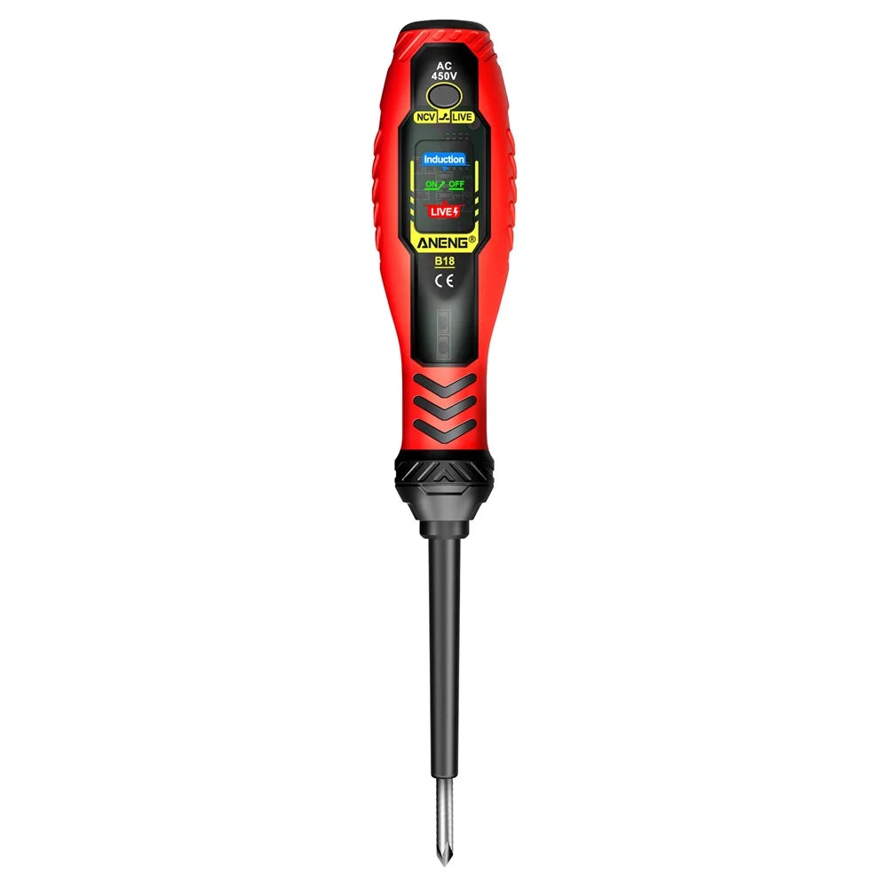 ANENG B18 High Torque Voltage Tester Pen Live / Neutral Wire Detection Continuity Test NCV Light Indication - Red / Phillips Head - 1