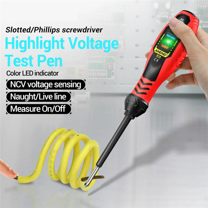 ANENG B18 High Torque Voltage Tester Pen Live / Neutral Wire Detection Continuity Test NCV Light Indication - Red / Phillips Head - 2