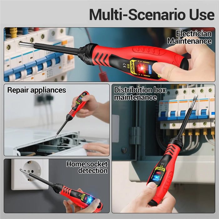 ANENG B18 High Torque Voltage Tester Pen Live / Neutral Wire Detection Continuity Test NCV Light Indication - Red / Phillips Head - 3