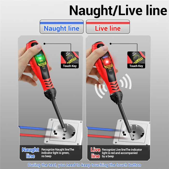 ANENG B18 High Torque Voltage Tester Pen Live / Neutral Wire Detection Continuity Test NCV Light Indication - Red / Phillips Head - 6