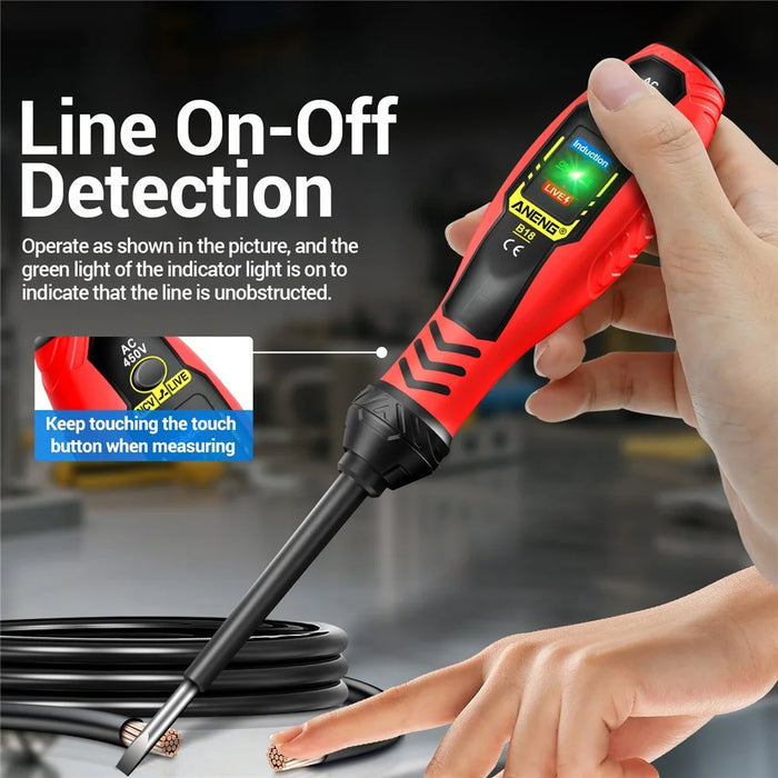ANENG B18 High Torque Voltage Tester Pen Live / Neutral Wire Detection Continuity Test NCV Light Indication - Red / Phillips Head - 7