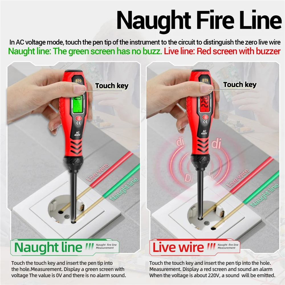 ANENG B19 Digital NCV Voltage Tester Auto Power Off High Torque Non-Contact  /  Contact AC Detector - Red / Phillips Head - 3