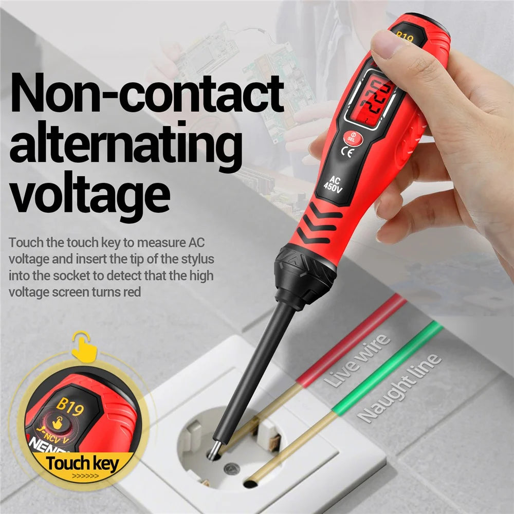 ANENG B19 Digital NCV Voltage Tester Auto Power Off High Torque Non-Contact  /  Contact AC Detector - Red / Phillips Head - 5