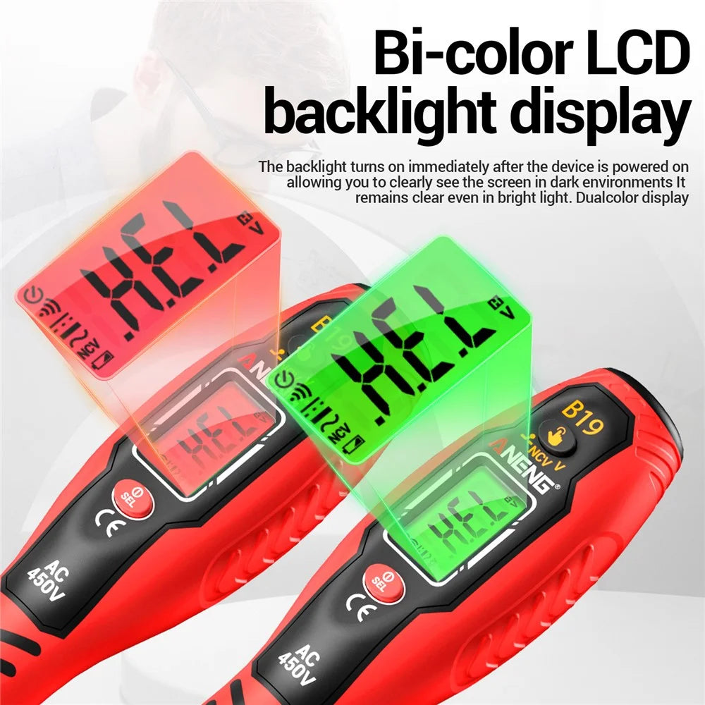ANENG B19 Digital NCV Voltage Tester Auto Power Off High Torque Non-Contact  /  Contact AC Detector - Red / Phillips Head - 6