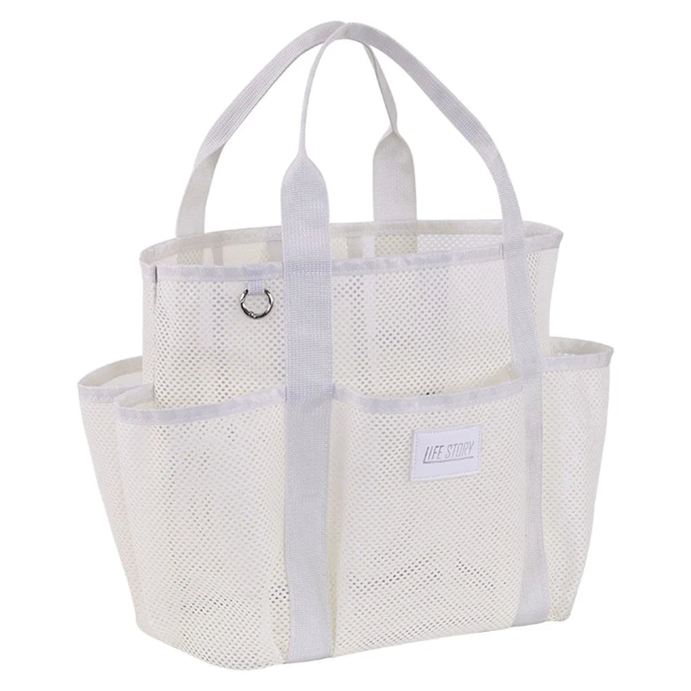 9017 Mesh Beach Bag Outdoor Swimming Toiletries Storage Tote Portable Cosmetic Handbag - Beige - 1