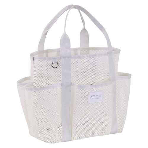 9017 Mesh Beach Bag Outdoor Swimming Toiletries Storage Tote Portable Cosmetic Handbag - Beige - 1
