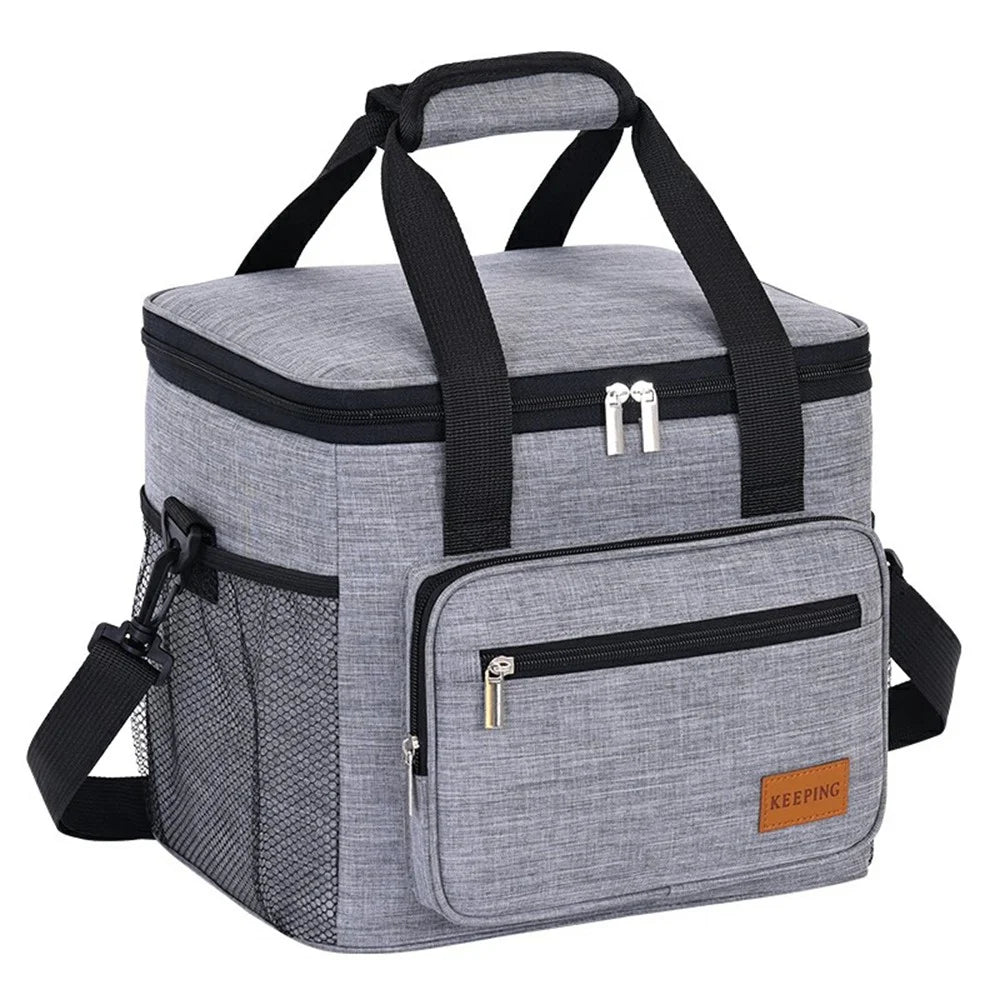 7035 Portable Picnic Tote Insulated Bag Oxford Fabric Large Capacity Outdoor Camping Lunch Box - Grey - 1