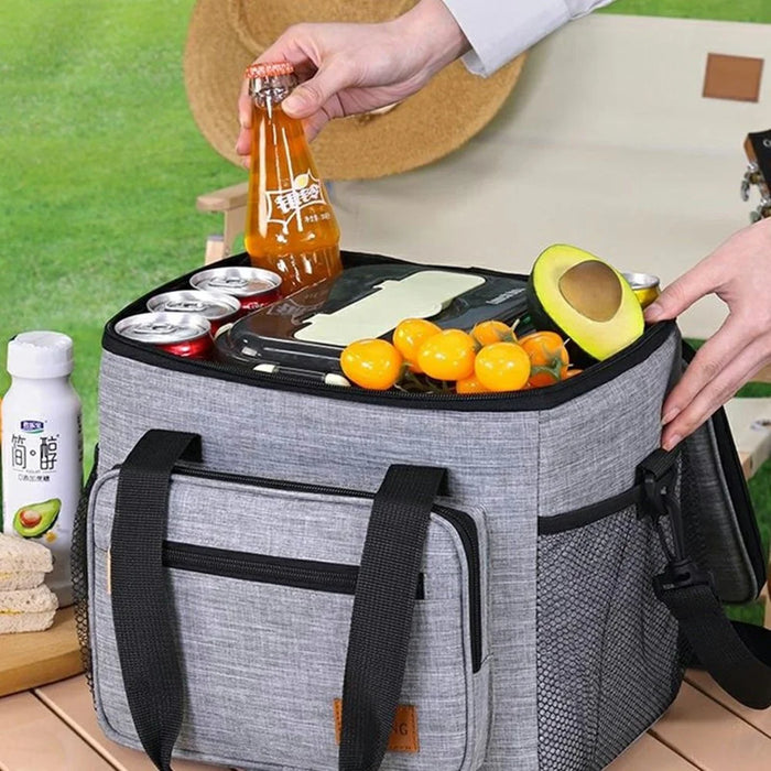 7035 Portable Picnic Tote Insulated Bag Oxford Fabric Large Capacity Outdoor Camping Lunch Box - Grey - 4
