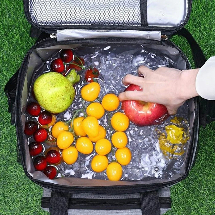 7035 Portable Picnic Tote Insulated Bag Oxford Fabric Large Capacity Outdoor Camping Lunch Box - Grey - 5