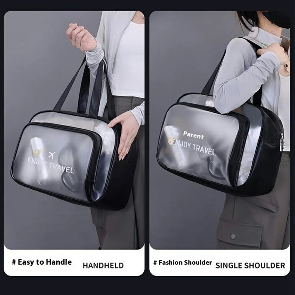 9015 PU Leather+PVC Dual Layer Travel Fitness Swimming Gym Bag Waterproof Toiletry Bag with Shoe Compartment - Black - 2