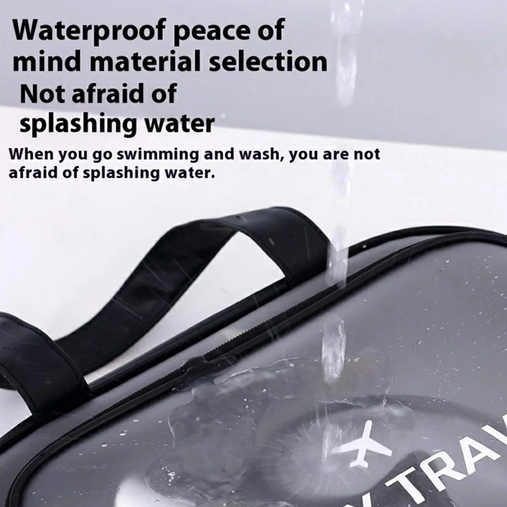 9015 PU Leather+PVC Dual Layer Travel Fitness Swimming Gym Bag Waterproof Toiletry Bag with Shoe Compartment - Black - 4