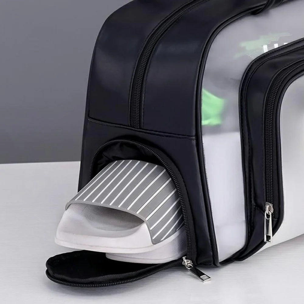 9015 PU Leather+PVC Dual Layer Travel Fitness Swimming Gym Bag Waterproof Toiletry Bag with Shoe Compartment - Black - 7
