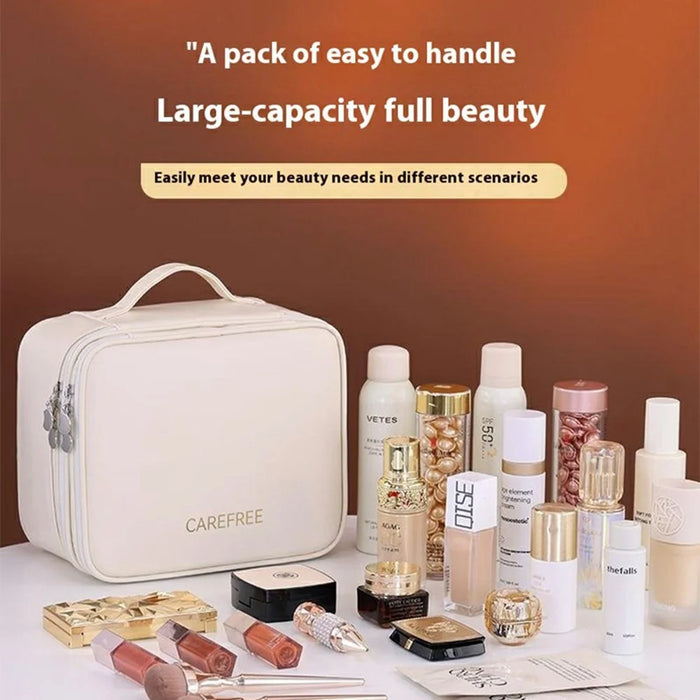 8084 Portable Double Layer Makeup Organizer Large Capacity Travel Toiletry Bag Cosmetic Brush Storage Handbag - White - 4