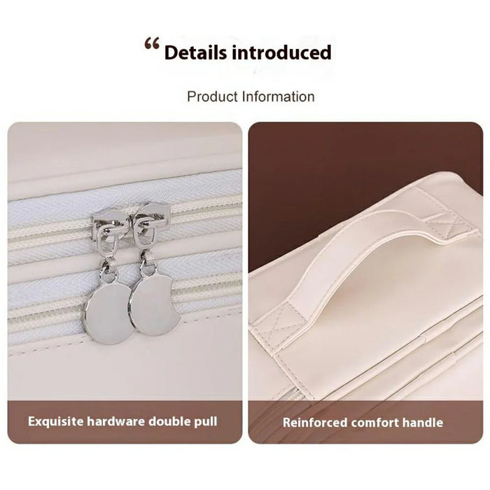 8084 Portable Double Layer Makeup Organizer Large Capacity Travel Toiletry Bag Cosmetic Brush Storage Handbag - White - 6