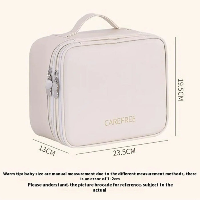 8084 Portable Double Layer Makeup Organizer Large Capacity Travel Toiletry Bag Cosmetic Brush Storage Handbag - White - 7