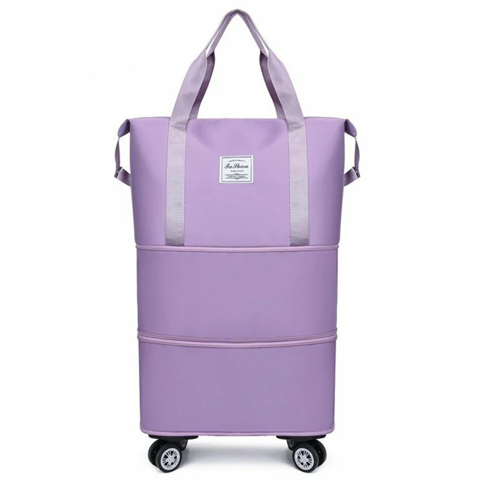 Expandable Travel Duffel Bag with Removable Wheels Large Capacity Waterproof Tote Handbag - Light Purple - 1