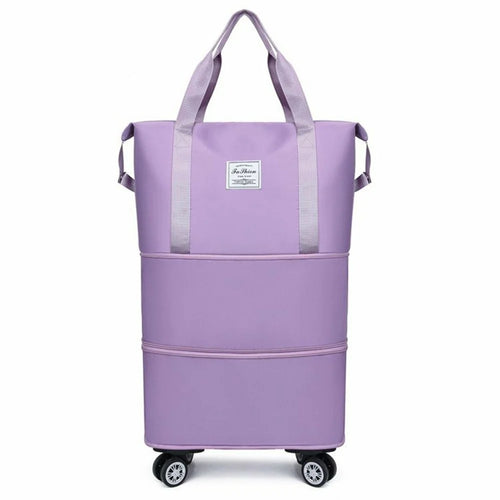 Expandable Travel Duffel Bag with Removable Wheels Large Capacity Waterproof Tote Handbag - Light Purple - 1
