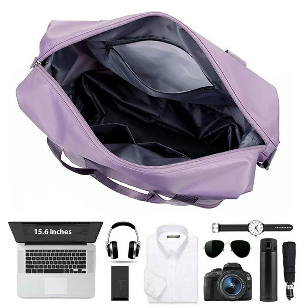 Expandable Travel Duffel Bag with Removable Wheels Large Capacity Waterproof Tote Handbag - Light Purple - 2