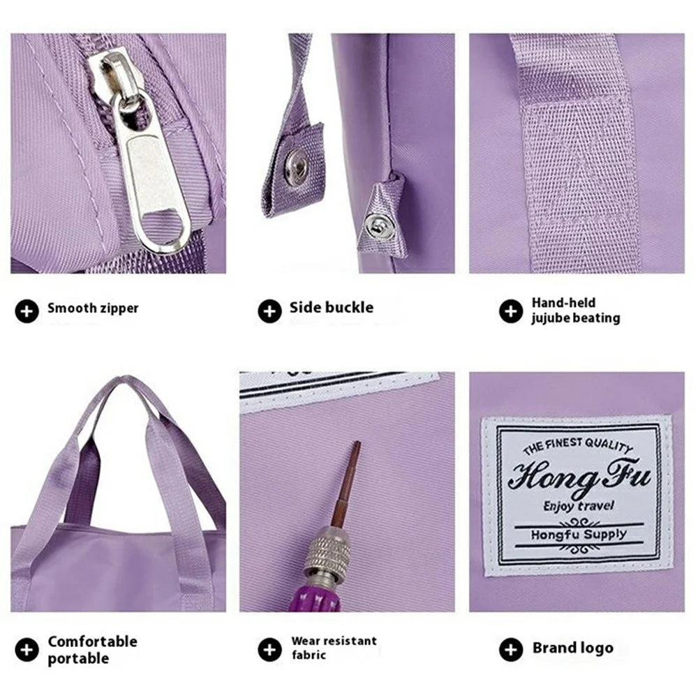 Expandable Travel Duffel Bag with Removable Wheels Large Capacity Waterproof Tote Handbag - Light Purple - 5