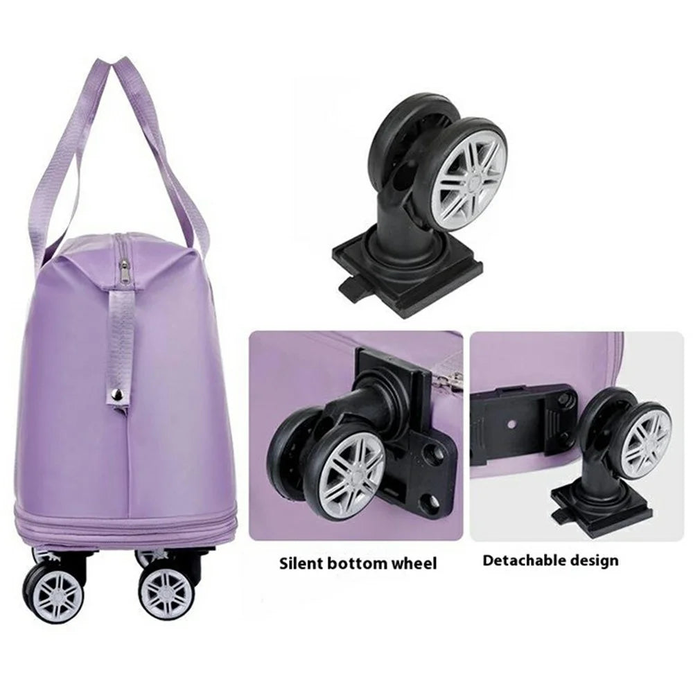 Expandable Travel Duffel Bag with Removable Wheels Large Capacity Waterproof Tote Handbag - Light Purple - 7