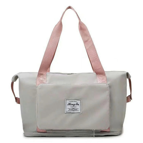 Waterproof Oxford Cloth Foldable Travel Handbag Expandable Large Capacity Duffel for Business Trips  /  Weekends - Grey+Pink - 1