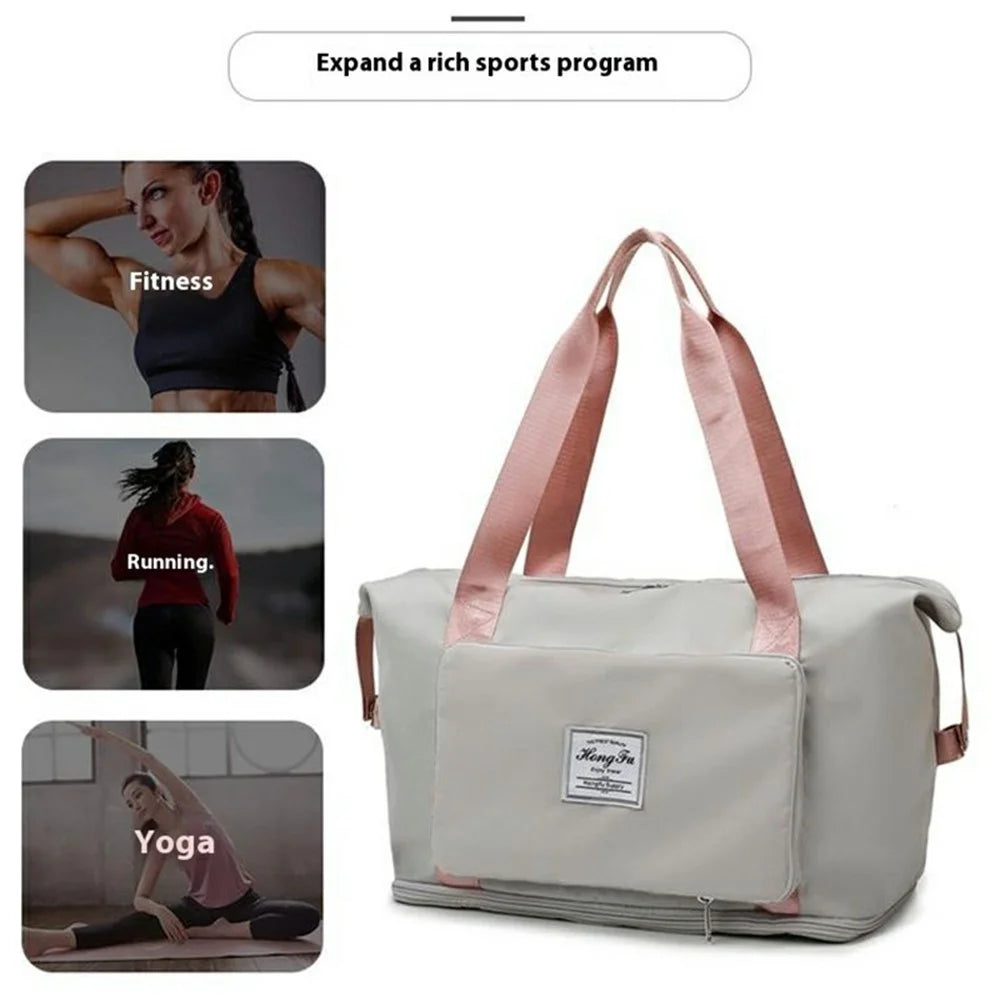 Waterproof Oxford Cloth Foldable Travel Handbag Expandable Large Capacity Duffel for Business Trips  /  Weekends - Grey+Pink - 2