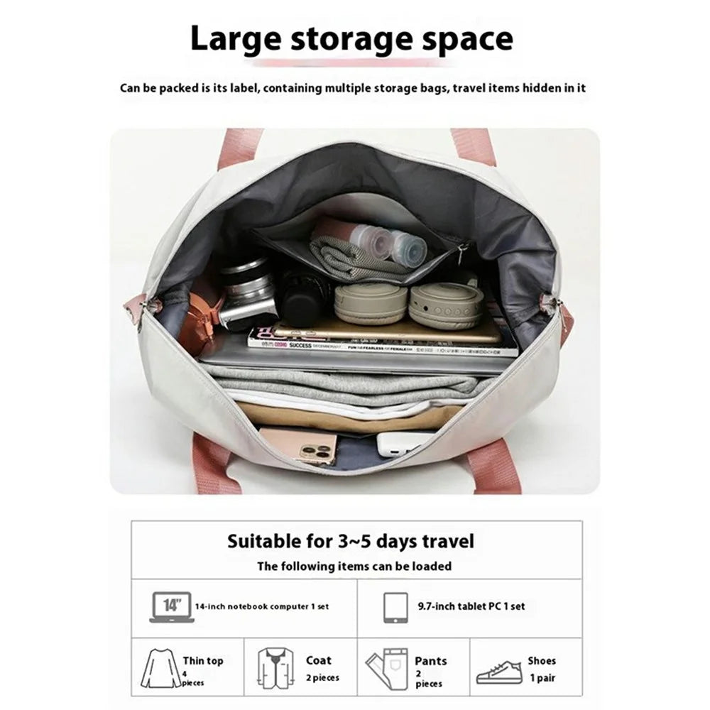 Waterproof Oxford Cloth Foldable Travel Handbag Expandable Large Capacity Duffel for Business Trips  /  Weekends - Grey+Pink - 6