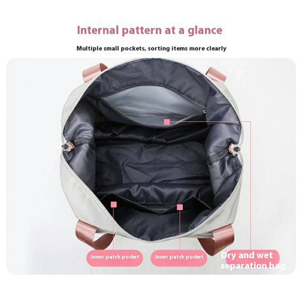 Waterproof Oxford Cloth Foldable Travel Handbag Expandable Large Capacity Duffel for Business Trips  /  Weekends - Grey+Pink - 7