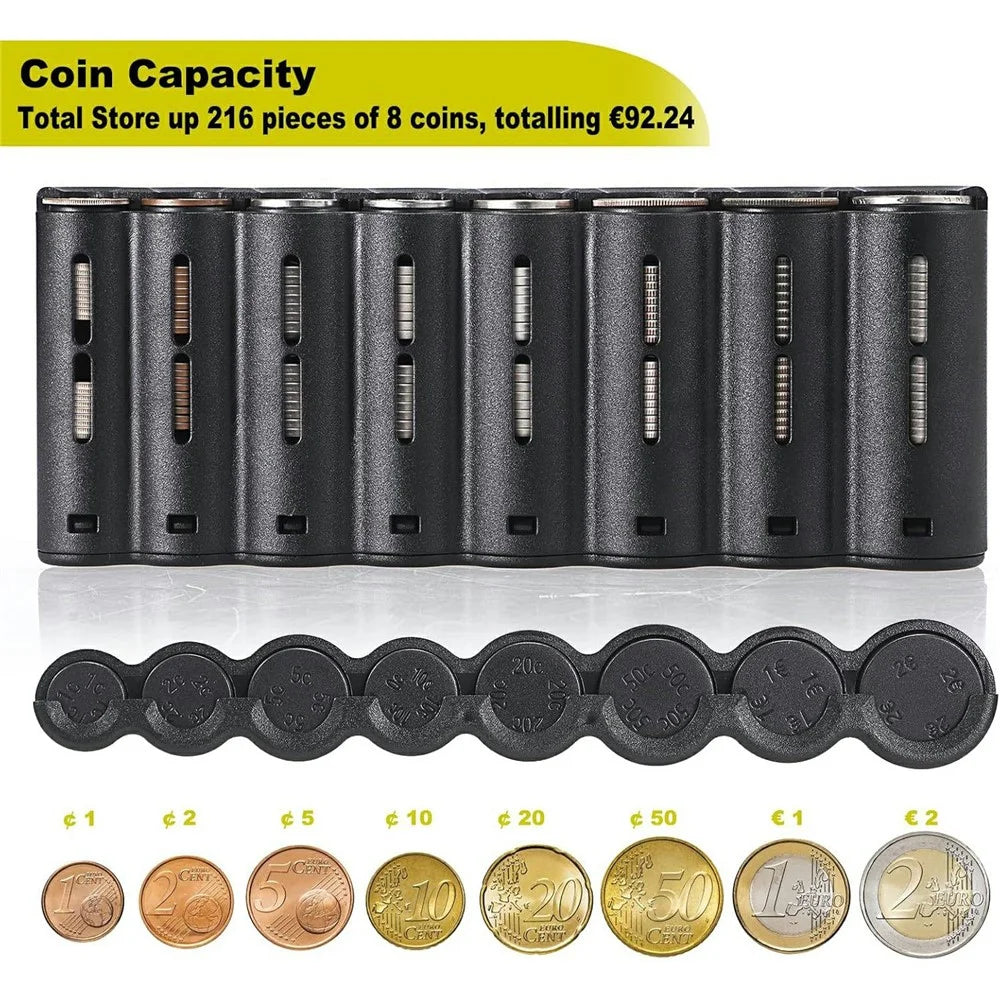 8 Slots Euro Coin Holder Dispenser Waist Bag Oxford Fabric Portable Euro Sorter Fanny Pack - 3