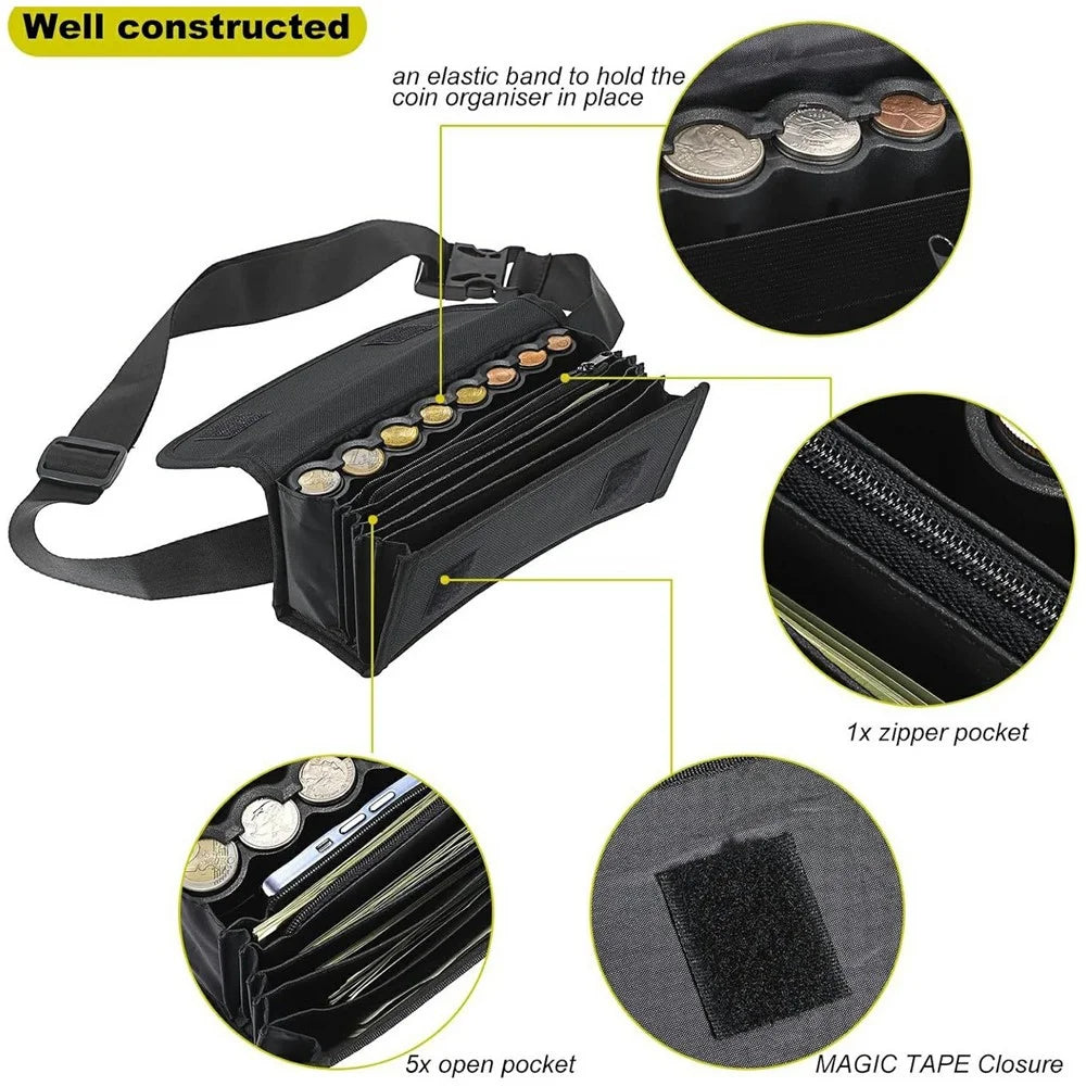 8 Slots Euro Coin Holder Dispenser Waist Bag Oxford Fabric Portable Euro Sorter Fanny Pack - 5
