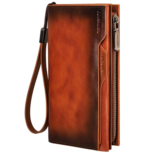 BANYANU N2043 Genuine Cow Leather Wallet RFID Blocking Vintage Cash Purse - Brown - 1