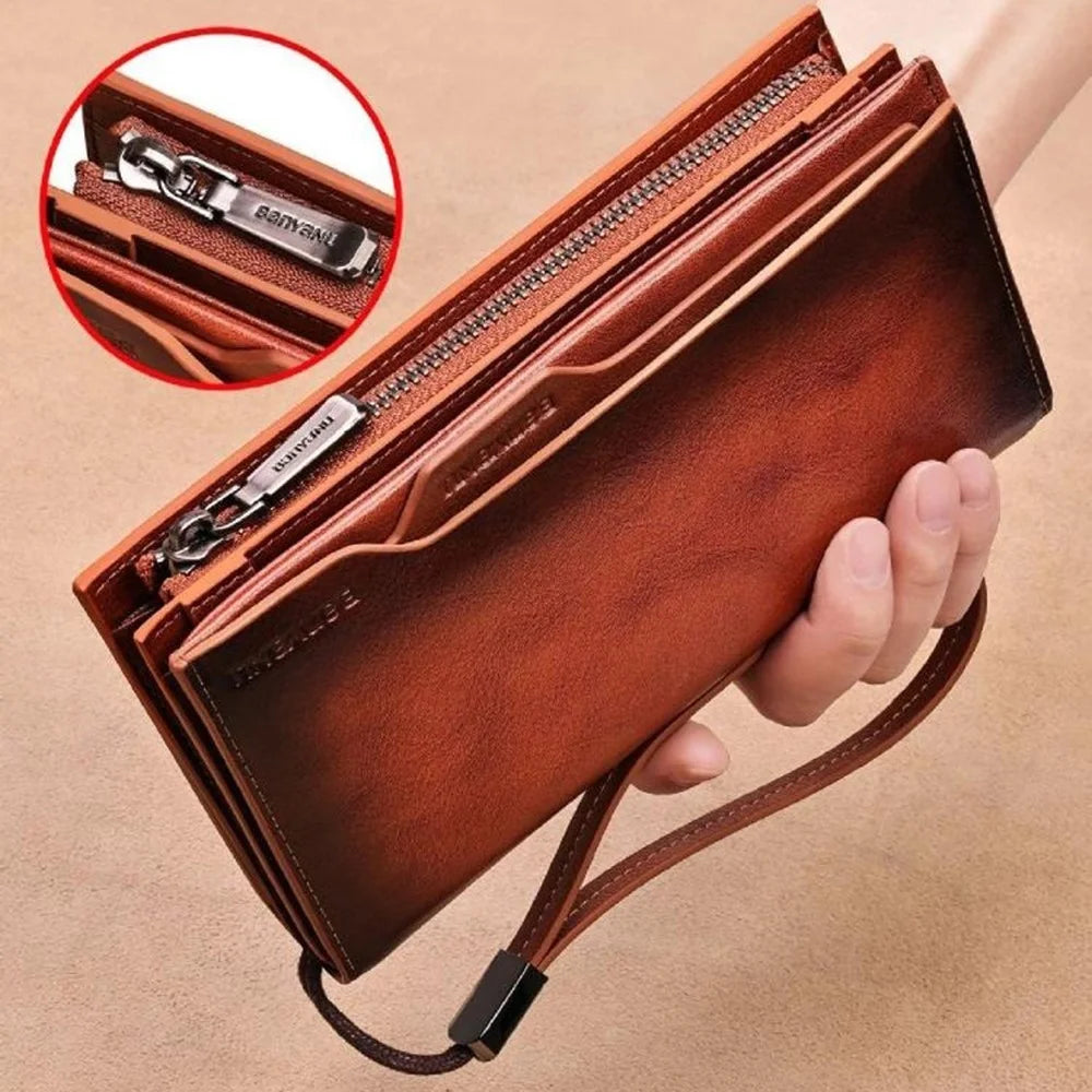 BANYANU N2043 Genuine Cow Leather Wallet RFID Blocking Vintage Cash Purse - Brown - 4