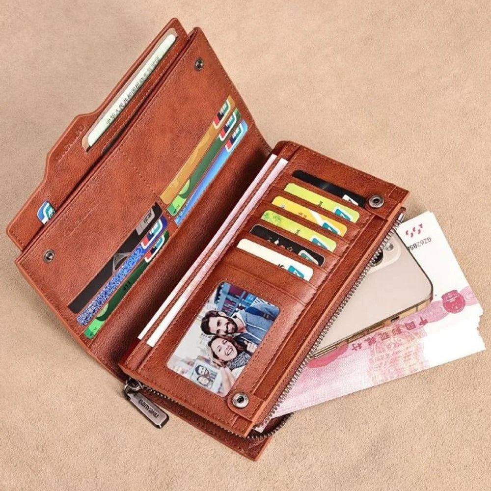 BANYANU N2043 Genuine Cow Leather Wallet RFID Blocking Vintage Cash Purse - Brown - 7