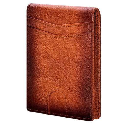 BANYANU N2039M Genuine Leather Wallet for Men Multi Card Slots RFID Blocking Money Clip - Brown - 1