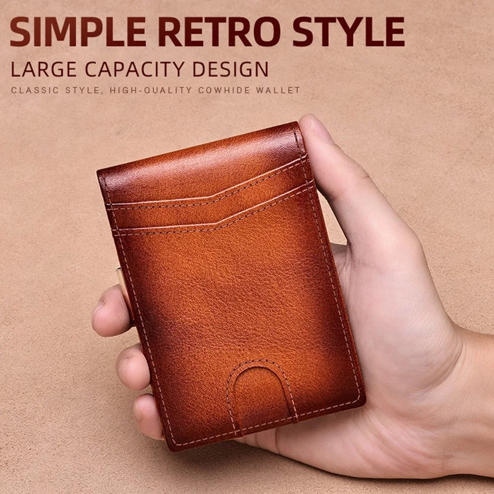 BANYANU N2039M Genuine Leather Wallet for Men Multi Card Slots RFID Blocking Money Clip - Brown - 5