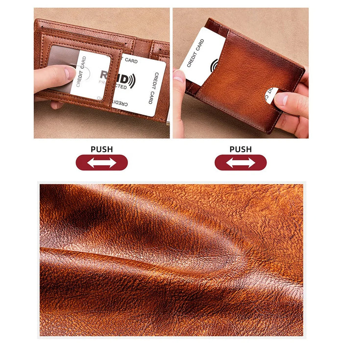 BANYANU N2039M Genuine Leather Wallet for Men Multi Card Slots RFID Blocking Money Clip - Brown - 7